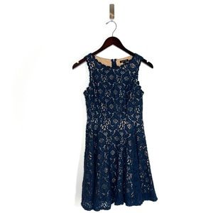 Navy Blue Lace Overlay Mini Dress